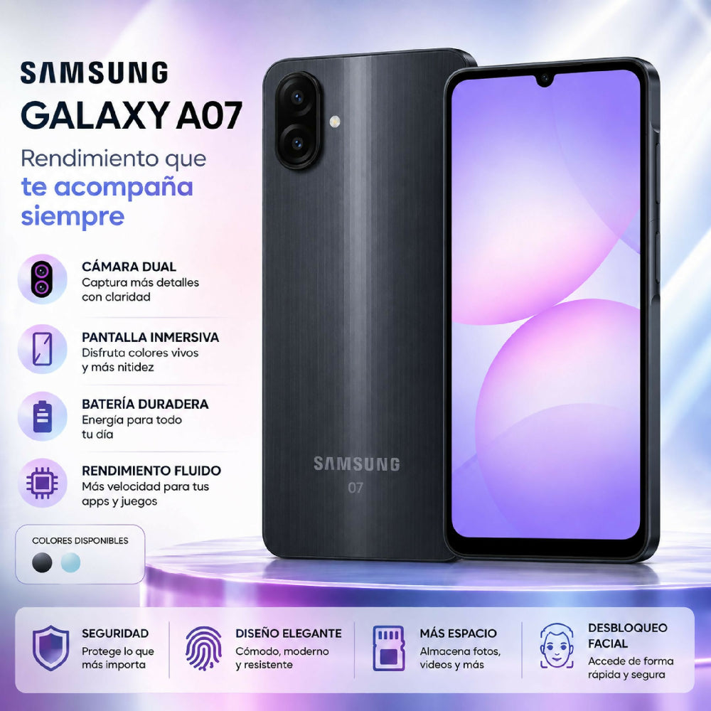 Celular Samsung Galaxy A07 128GB Almacenamiento 6GB RAM Smartphone Negro