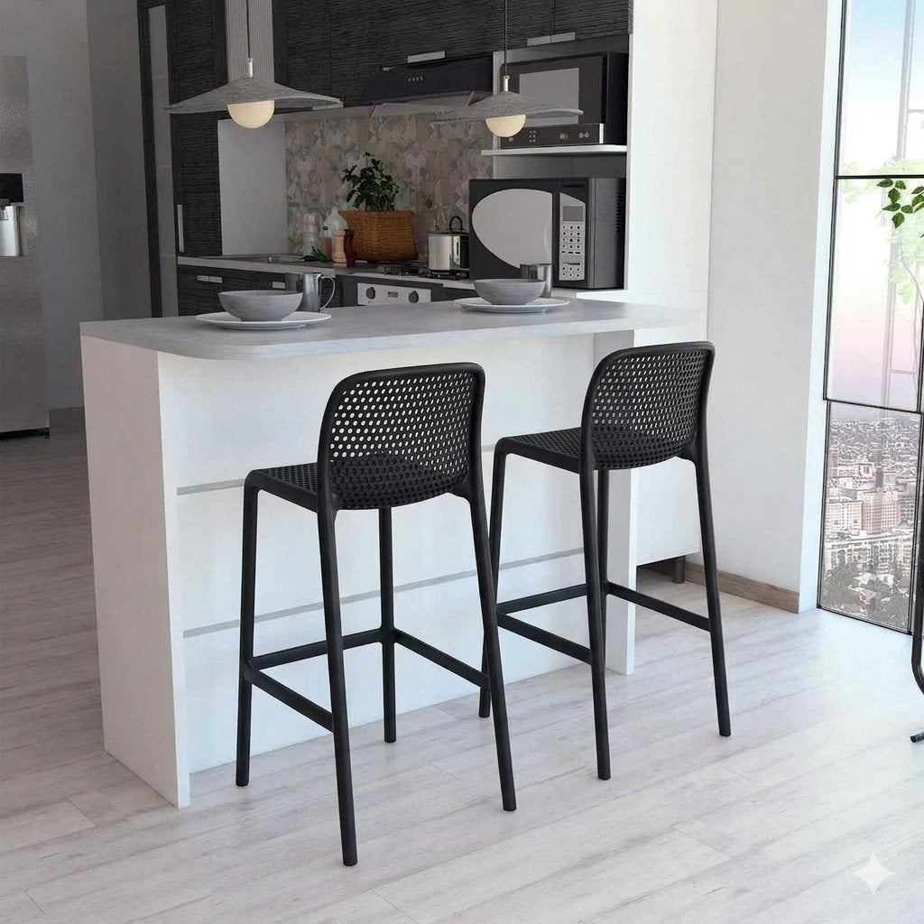 Combo Pisa, Incluye una Barra de Cocina y 2 Sillas para Bar Color Negro