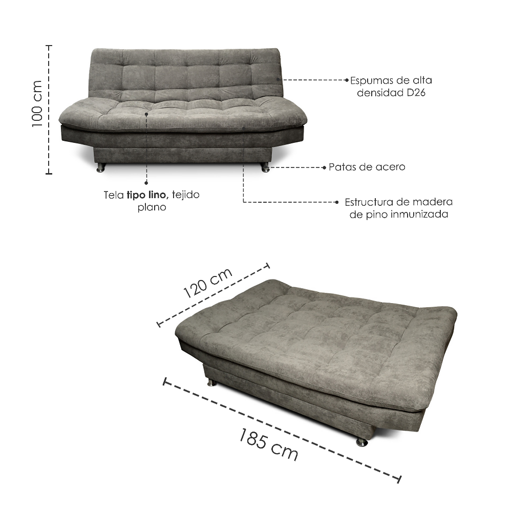 Sofa cama 3 posiciones Carvallo Plain Gris