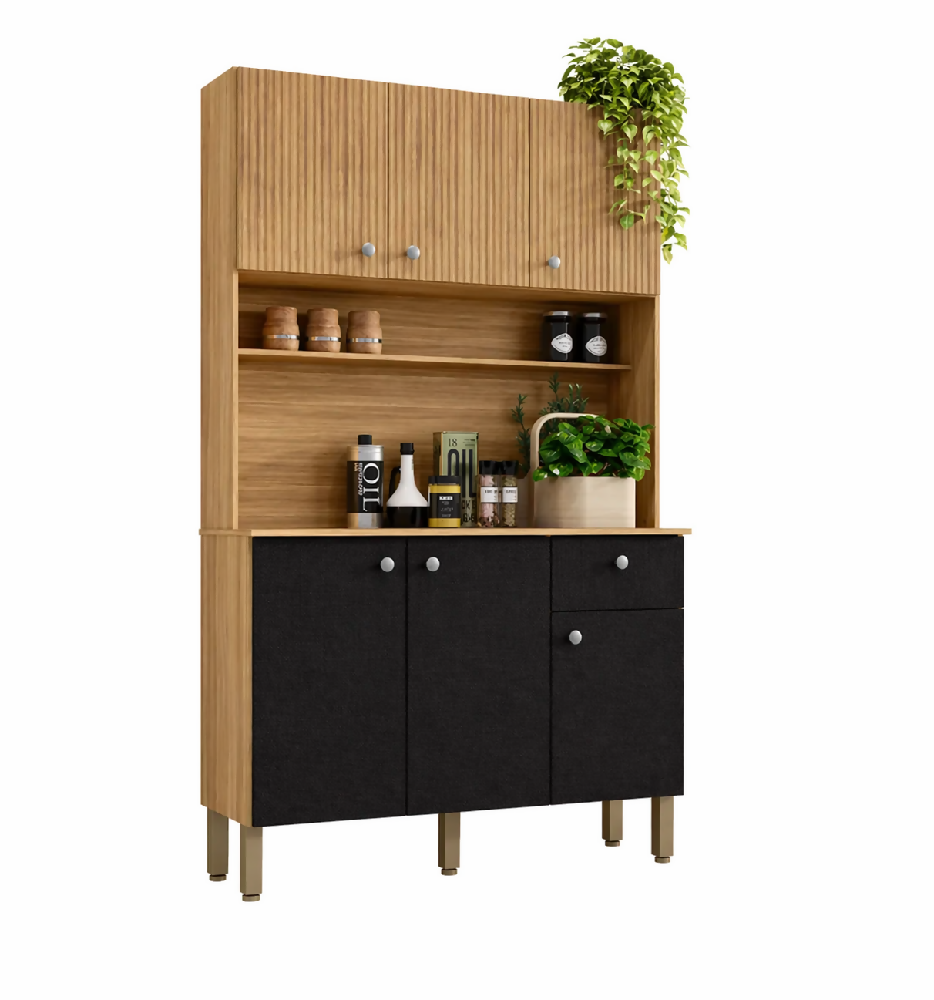 Mueble Cocina Alacena Grande Con Cajon Y Repisas castaño/negro