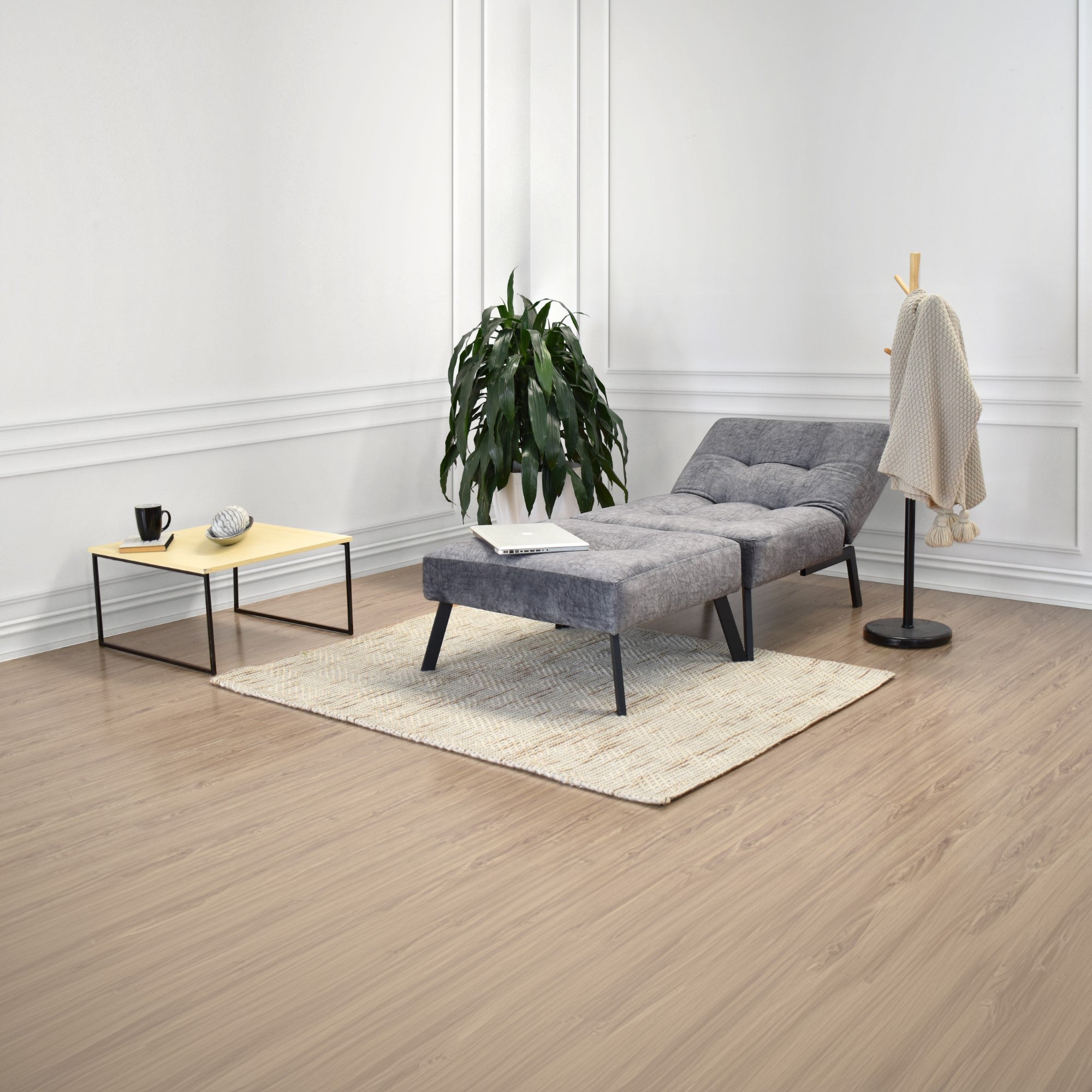 Sala con Poltrona Reclinable y Puff Togo Gris con Mesa Toulouse