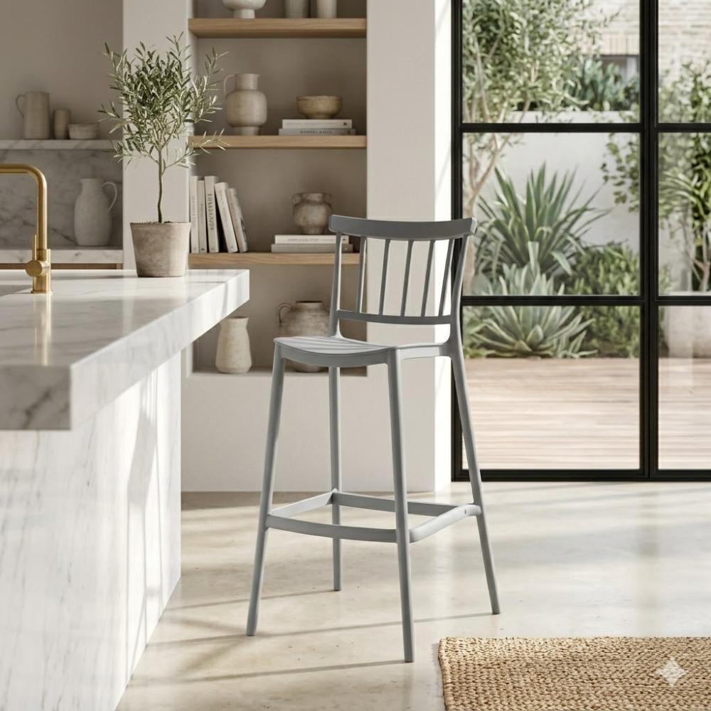 Silla para Bar Oxford, Gris, Con espaldar en barras y diseño minimalista X4