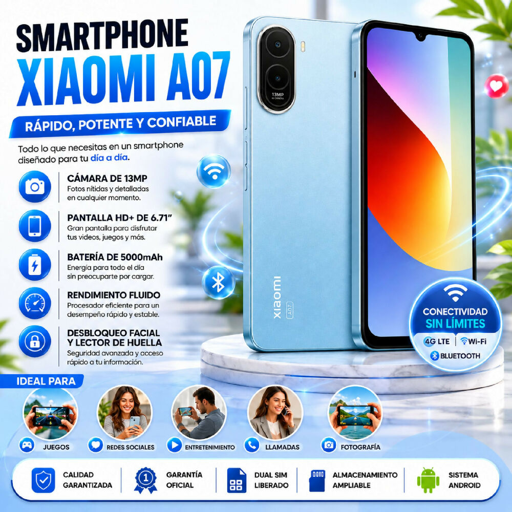 Celular Xiaomi A7 Pro 64GB Rendimiento Fluido Con 4GB Celeste