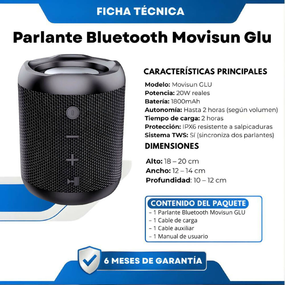 Parlante Bluetooth Movisun Glu Con Batería De Larga Duración Negro
