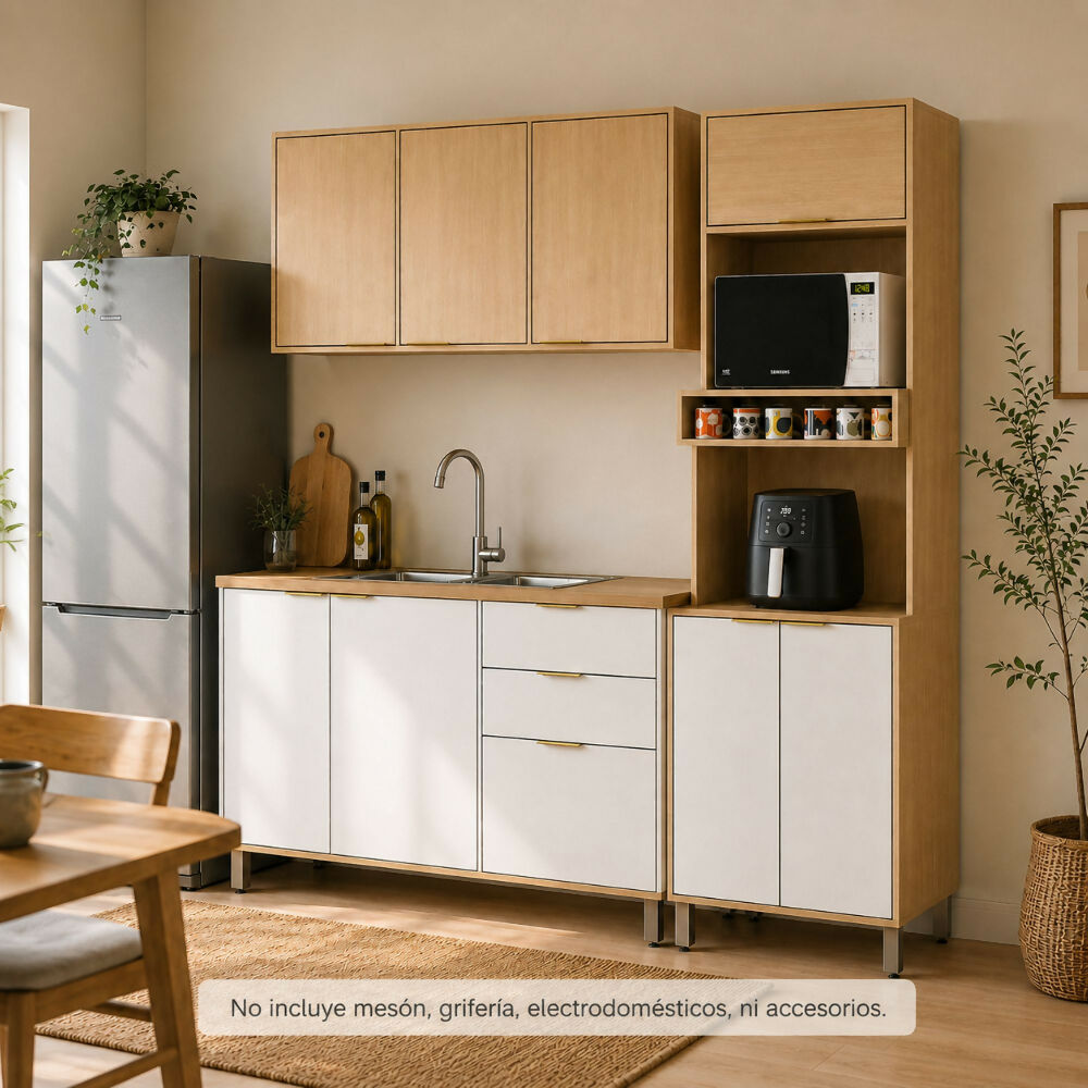 Cocina 190 cm Maui 9 Puertas 2 Cajones - Almendra/Blanco Apagado