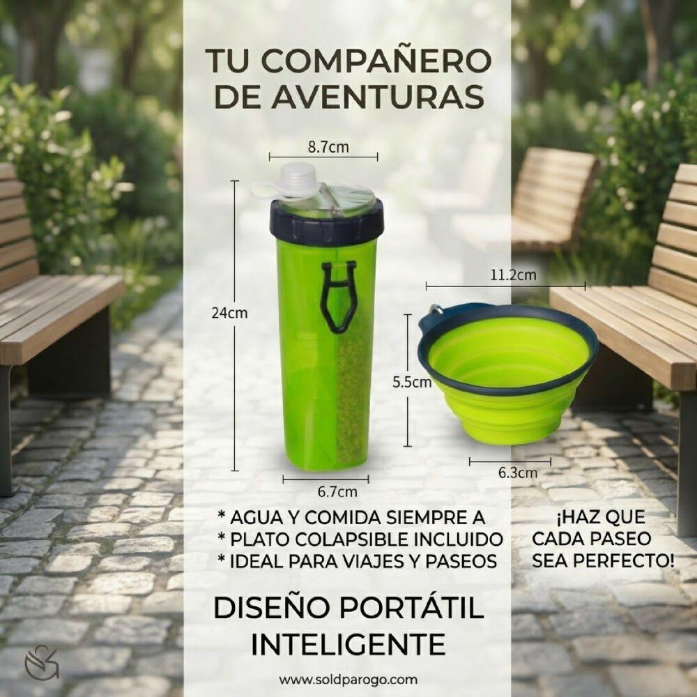 Porta Comida Para Mascotas 2 En 1 Contenedor De Agua Y Alimento Portátil