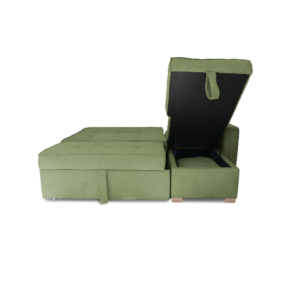 Esquinero Baúl Marsella Multifuncional Reclinable Derecho Verde + Cojines Decorativos