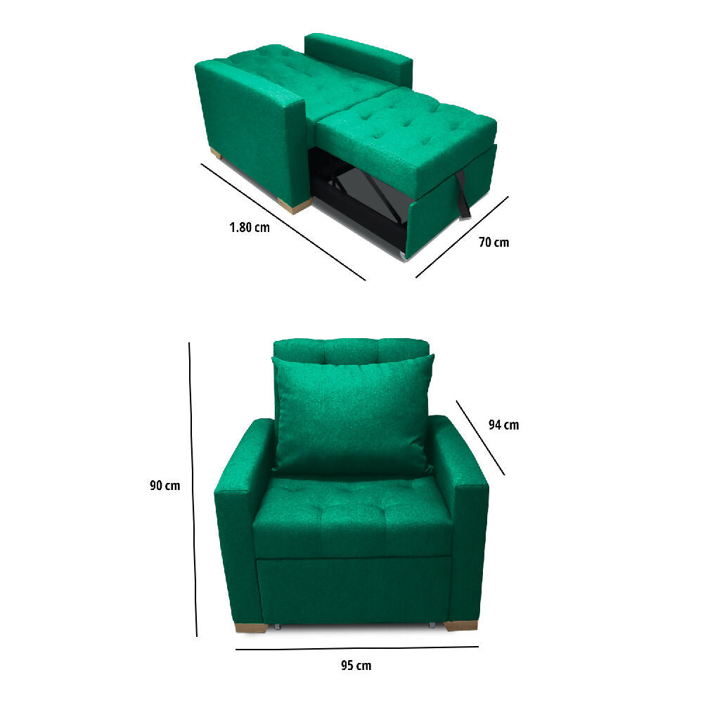 Sofá Cama Unipersonal Sabathy Tela Lino 95X90X94Cm Verde