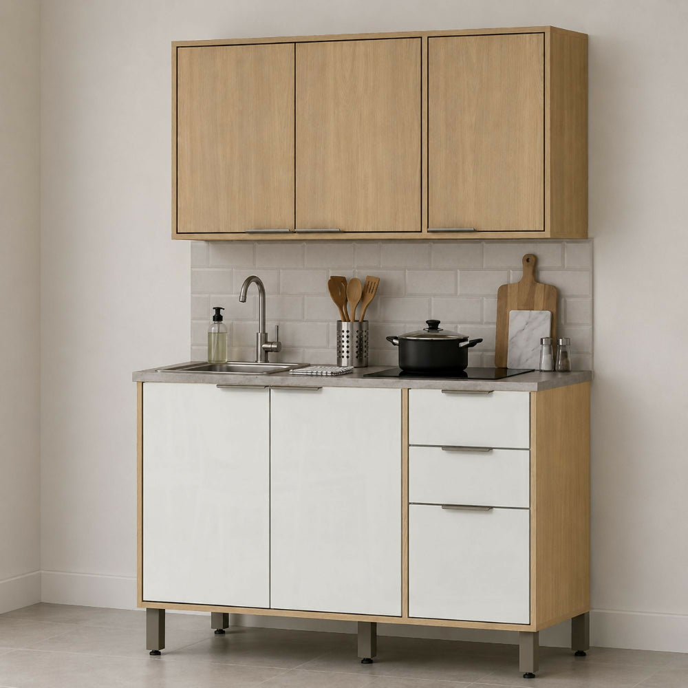 Cocina 120 cm Canarias 6 Puertas 2 Cajones - Almendra/Blanco Apagado