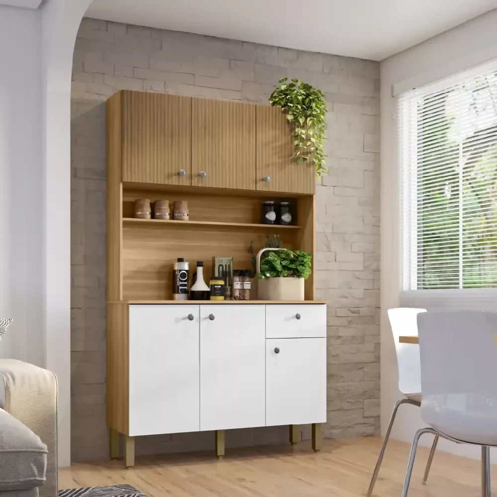 Mueble Cocina Alacena Grande Con Cajon Y Repisas castaño/blanco
