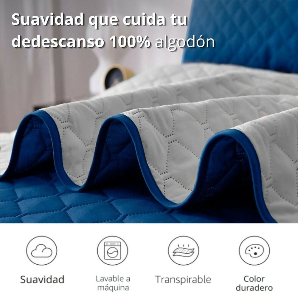 Colcha sencilla doble faz gris azul