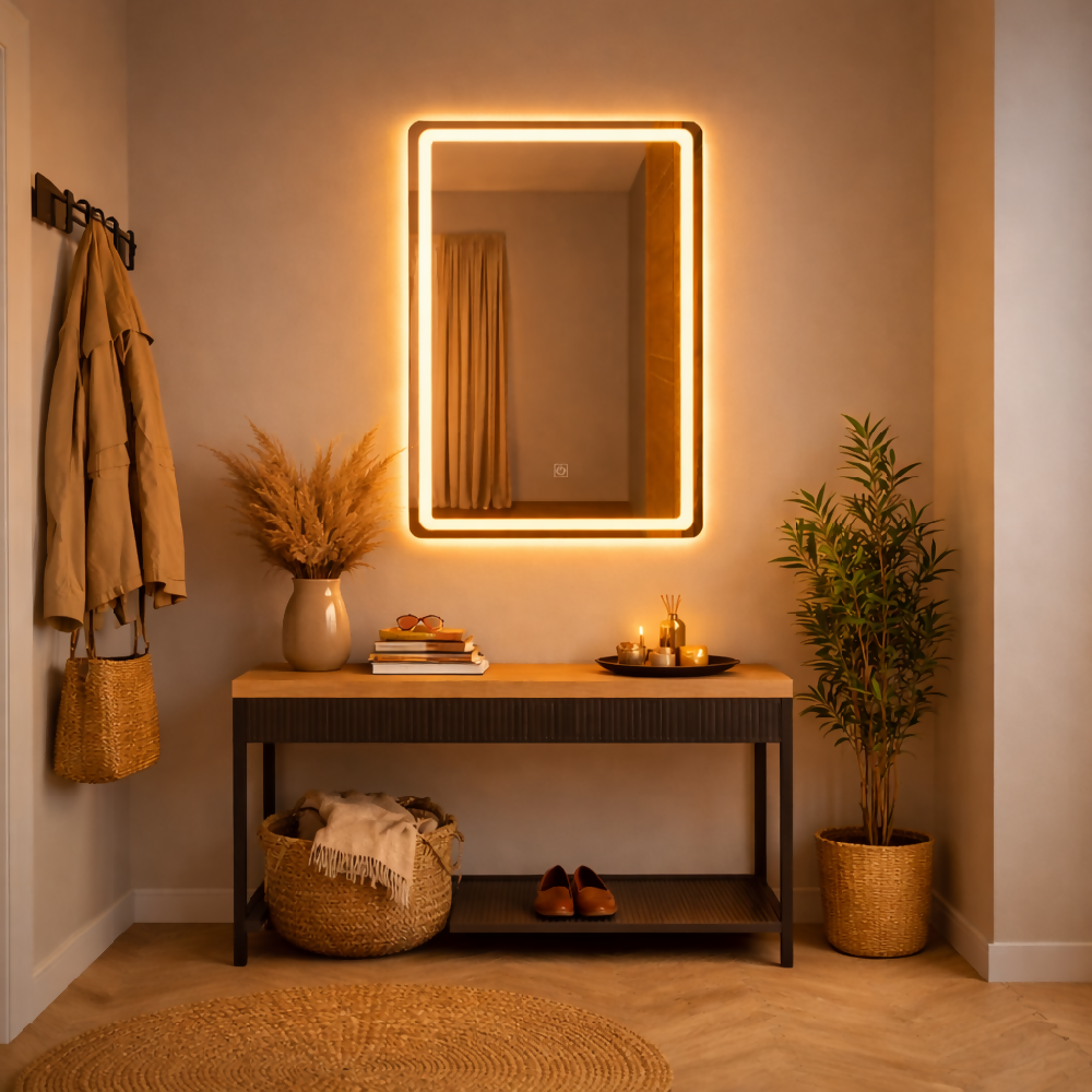 Espejo Importado Led Vertical Para baño con botón y luz neutra 70x50