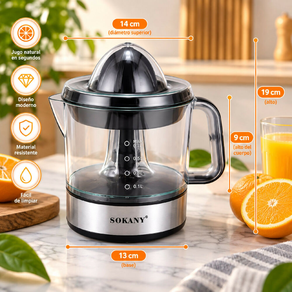 Exprimidor Eletrico De Cítricos Sokany Con Jarra De 700Ml 45W JE-623D