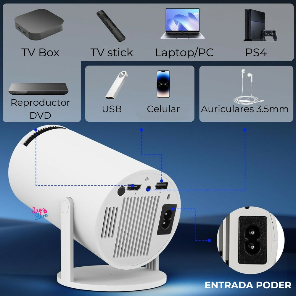 Proyector Smart Cine en Casa Ultra HD Android 11 HY300 180°