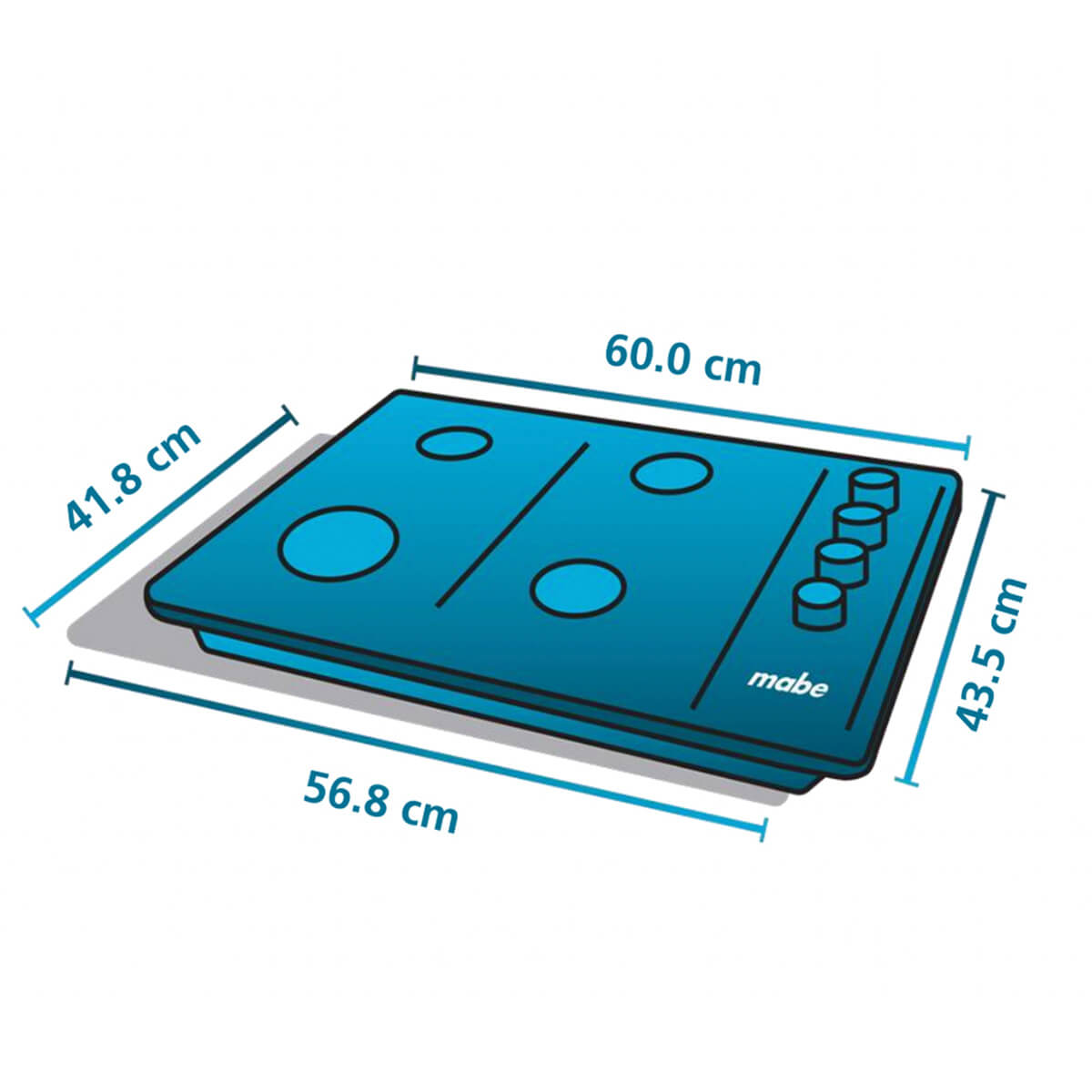 Estufa de empotrar acero Inoxidable 60X43 cm Parrillas fundicion gas natural marca Mabe