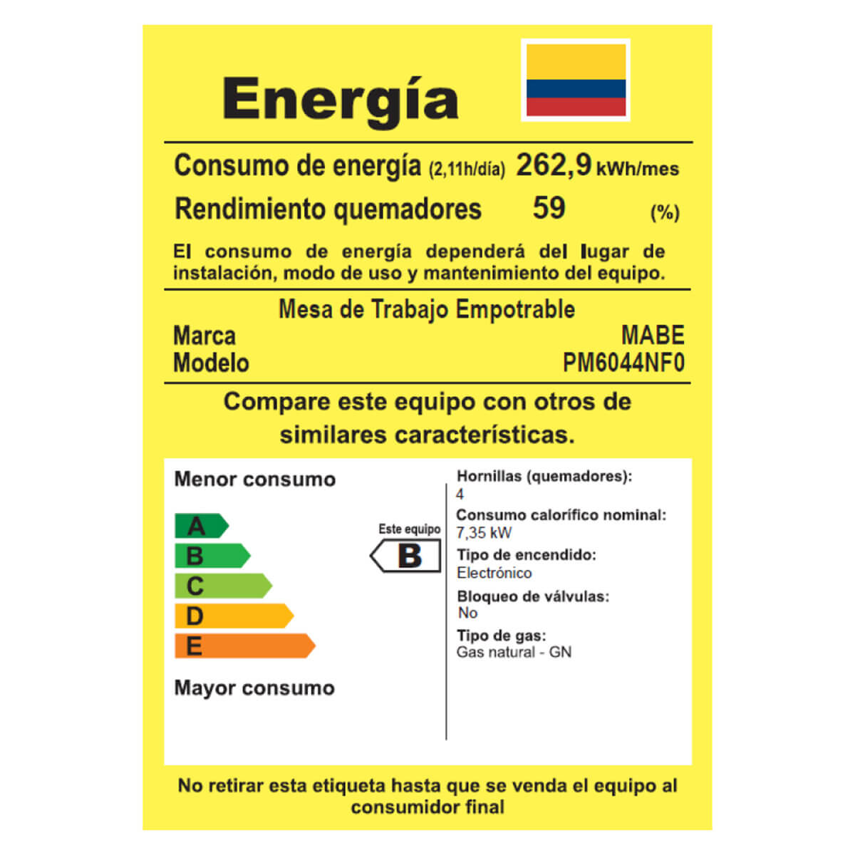 Estufa de empotrar Inoxidable 60X44 cm gas natural marca Mabe