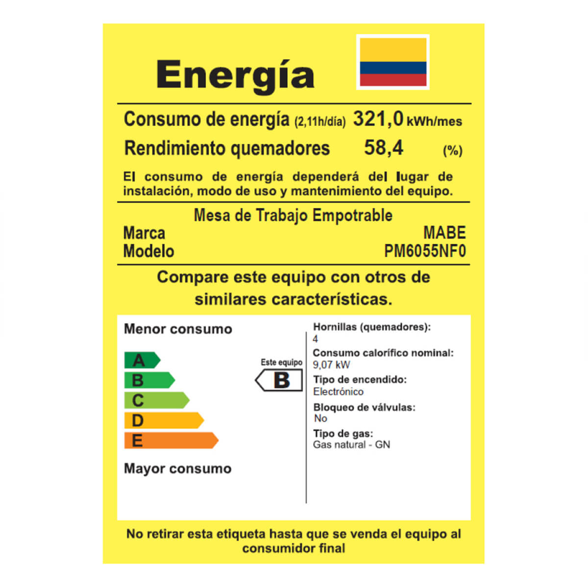 Estufa de empotrar acero Inoxidable 60X50 cm gas natural marca Mabe