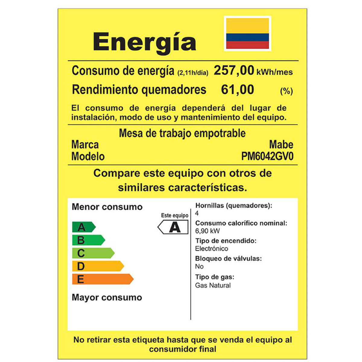 Estufa de Empotrar Cristal Negro 58X50 cm Gas Natural Marca Mabe