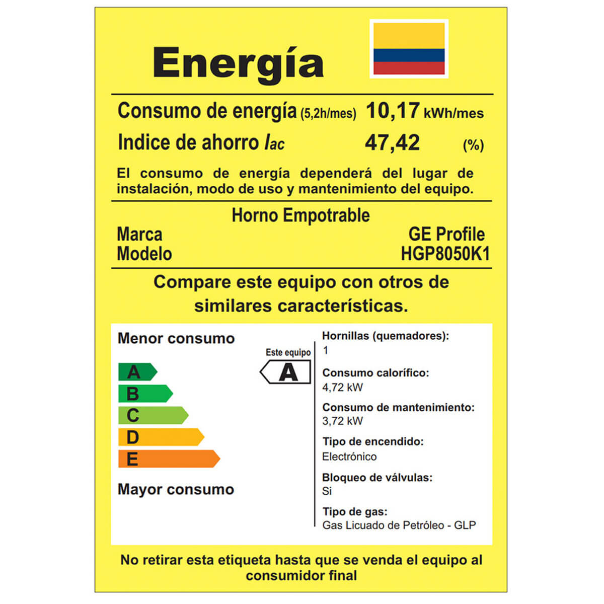 Horno a Gas de 80 cm Inoxidable 120 Voltios con Gratinador Marca Mabe