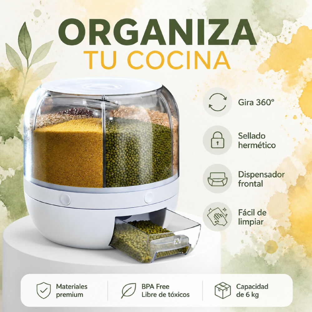 Dispensador De Granos Y Cereales Redondo Giratorio Organizador 360°
