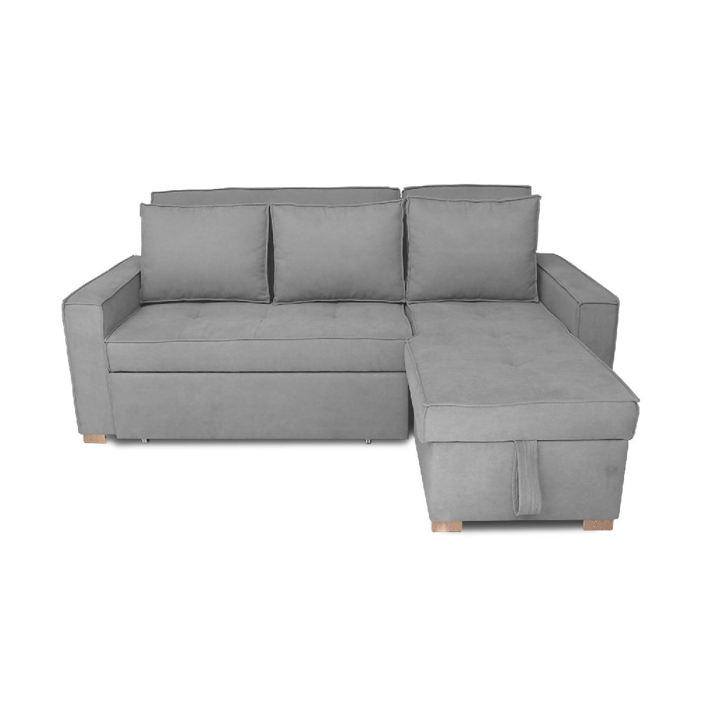 Esquinero Baúl Marsella Multifuncional Reclinable Derecho Gris + Cojines Decorativos