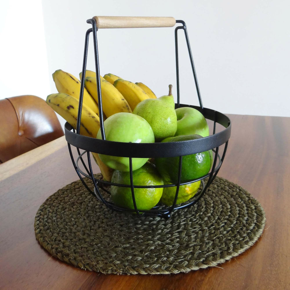 Canasta Multiusos Terum Rejiplas Negra con Mango en Madera