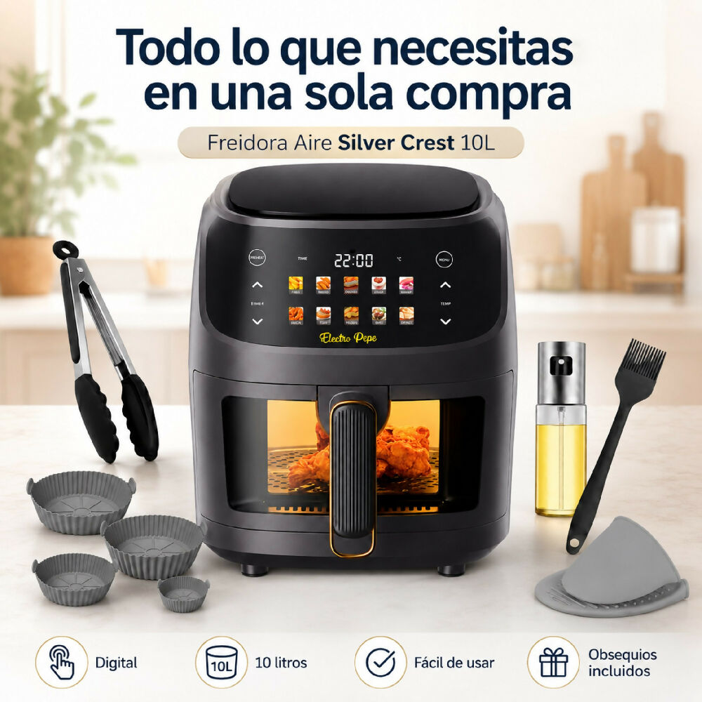 Freidora Aire Silver Crest 10 Litros Con Obsequios De Gran Capacidad 2400W