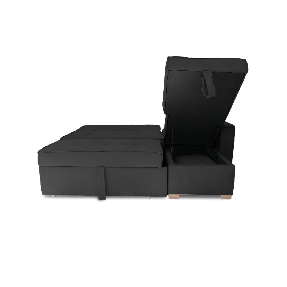 Esquinero Baúl Marsella Multifuncional Reclinable Derecho Negro + Cojines Decorativos