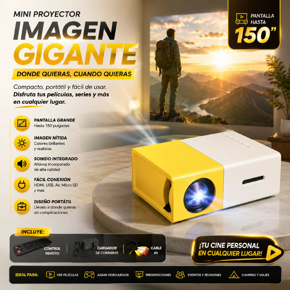 Mini Proyector Portátil YG300 Amarillo Entrada Micro SD AV Original