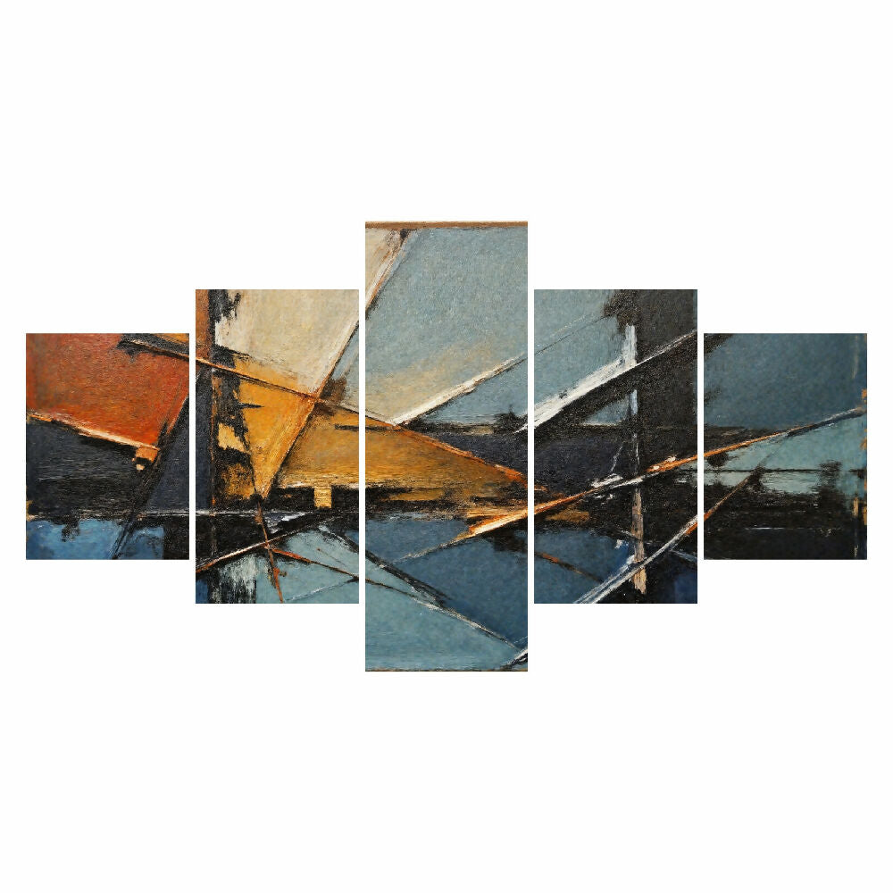 Lienzo Abstracto 5 Piezas Horizontes Cruzados 134x72cm
