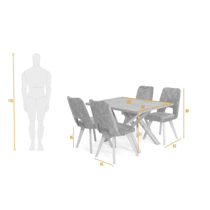 Comedor Astoria 4P con Sillas Leira Tela Gris