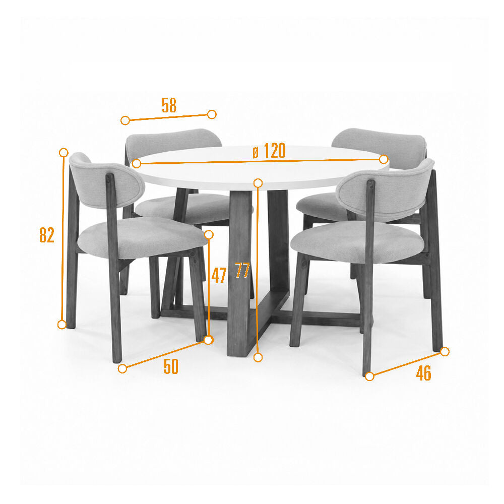 Set de Comedor Maine Redondo con 4 Sillas Saudi Tela Beige