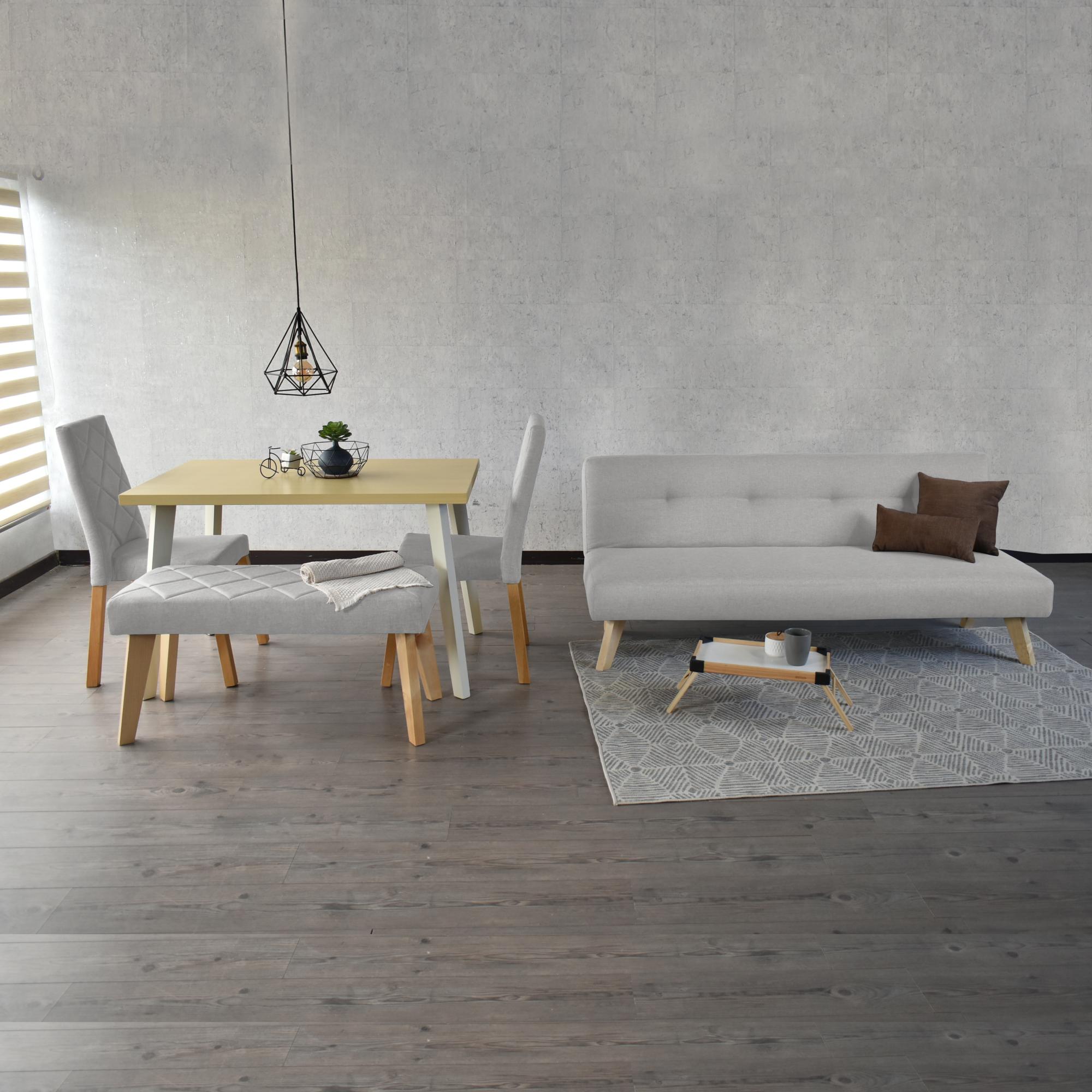 Combo Sofa Cama London y Comedor Liverpool con 2 Sillas y 1 Banqueta Plata