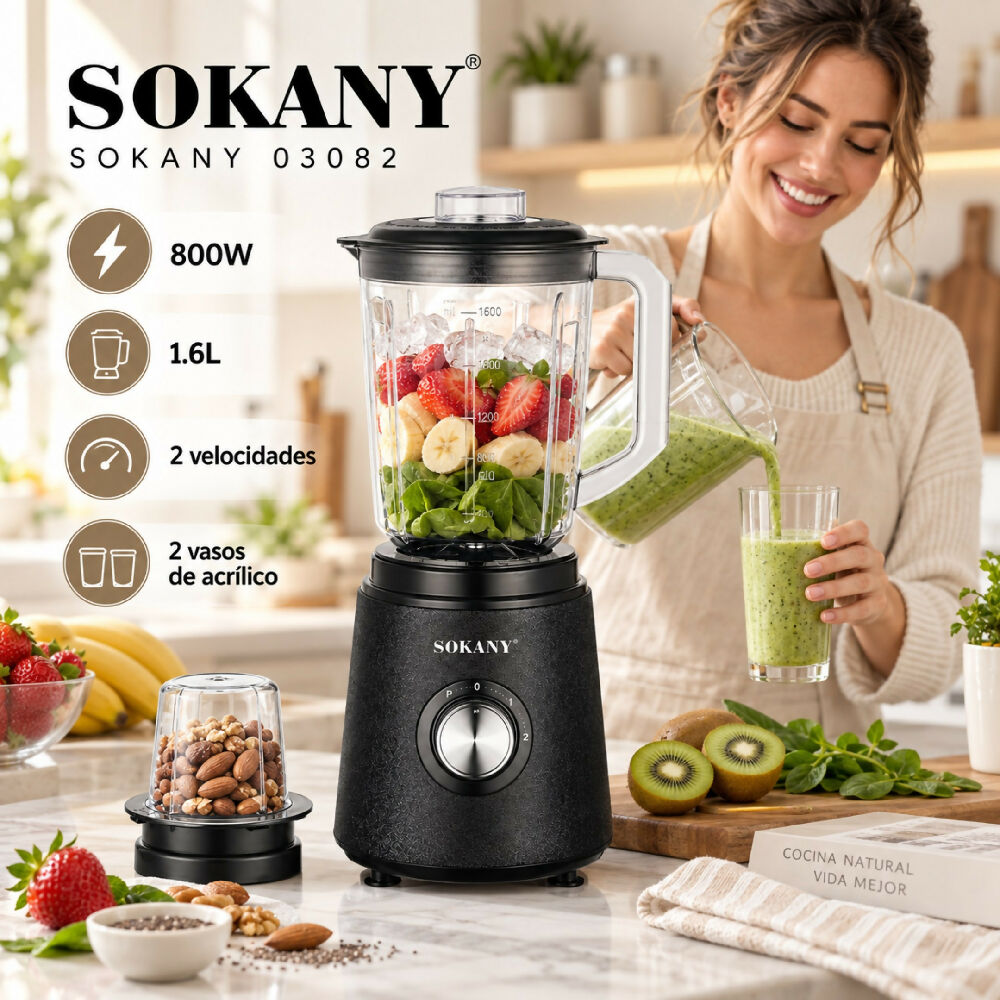 Licuadora Vaso De Alimentos Sokany 2 En 1 SK-03082 Alta Potencia Bebida 1,6L