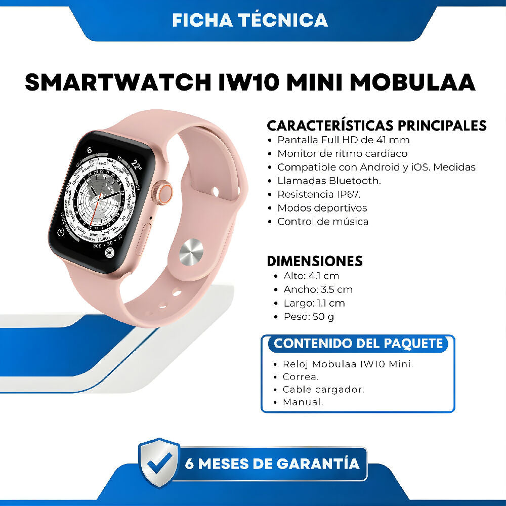 Smartwatch IW10 Mini Rosado Reloj Inteligente Compacto Con Llamadas Bluetooth, Monitor De Salud, Spo2 Y Notificaciones