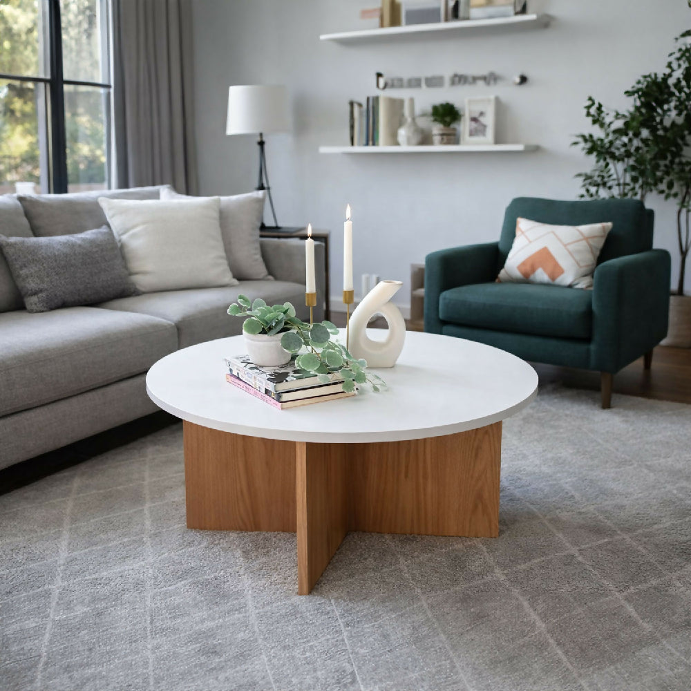 Mesa de Centro Lenon, Madera Natural + Blanco