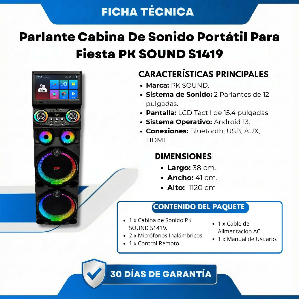 Parlante Cabina De Sonido Portátil Para Fiesta PK SOUND S1419