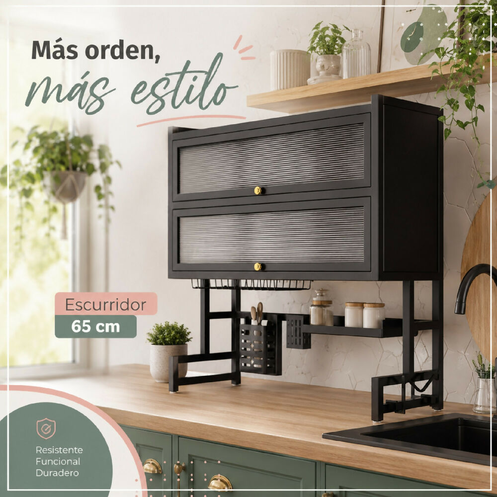 Escurridor De Platos De 2 Niveles Con Tapa Gabinete Organizador De Loza Para Cocina Y Drenaje Directo