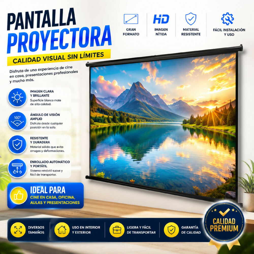 Pantalla 60 Plg Para Proyector Blanca Anti Luz Con Soporte Incluido