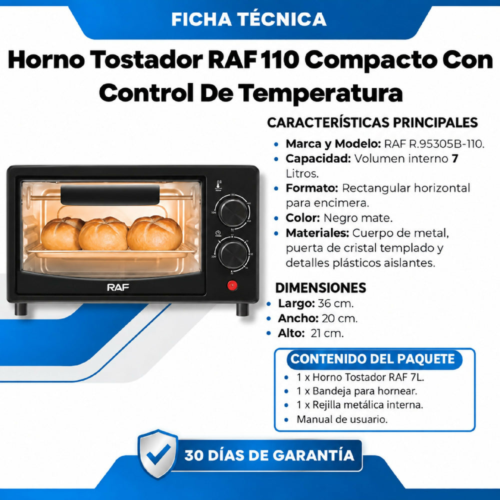 Horno Tostador RAF 110 Compacto con Control de Temperatura