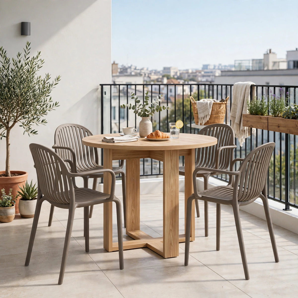 Combo Niza, Incluye una Mesa y 4 Sillas Color Taupe