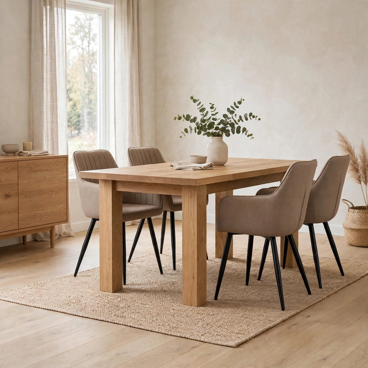 Combo Elara, Incluye una Mesa y 4 Sillas Color Taupe