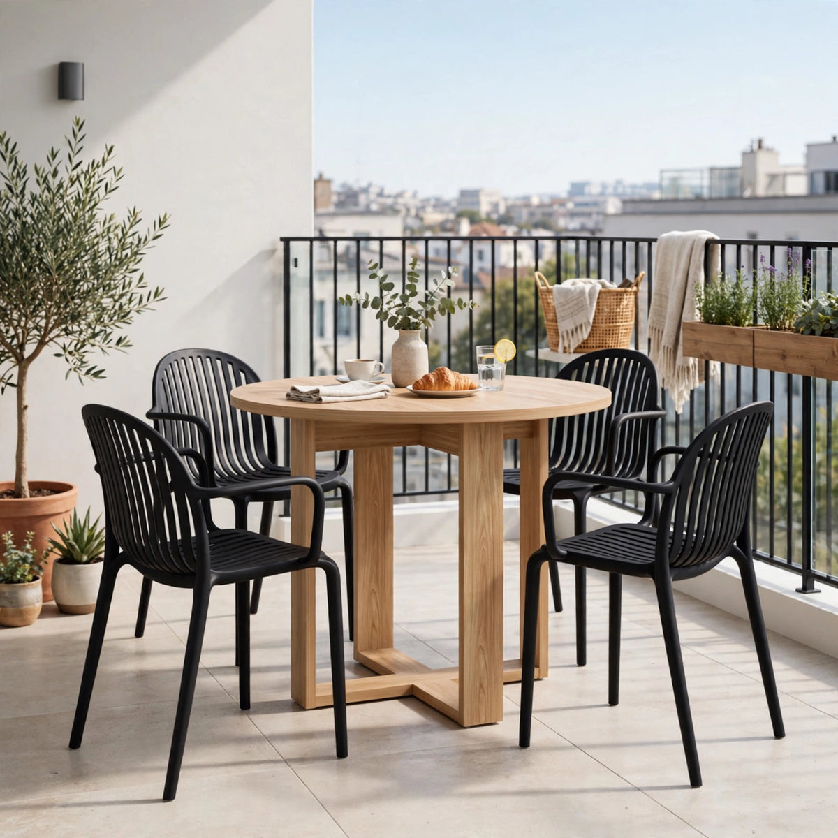 Combo Málaga, Incluye una Mesa y 4 Sillas Color Negro