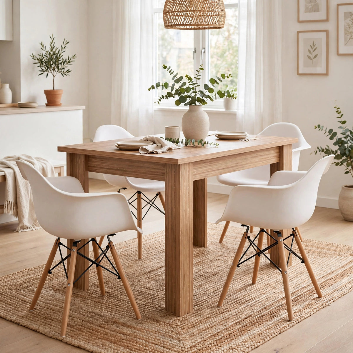 Combo Encanto, Incluye una Mesa y 4 Sillas Color Blanco