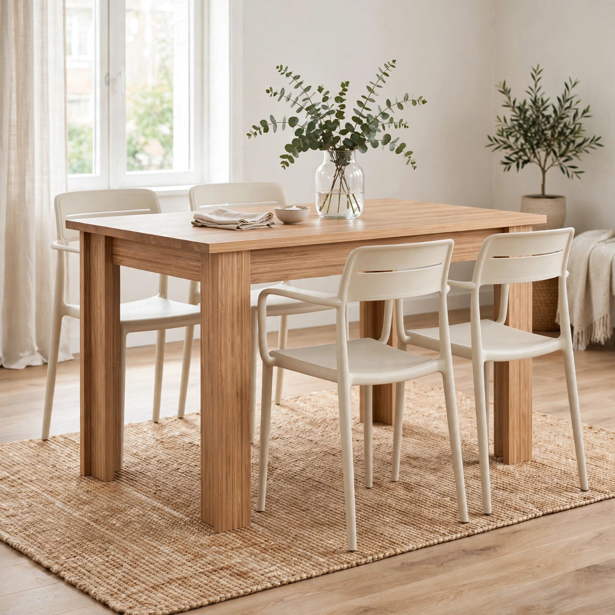 Combo Sarku, Incluye una Mesa y 4 Sillas Color Beige Claro