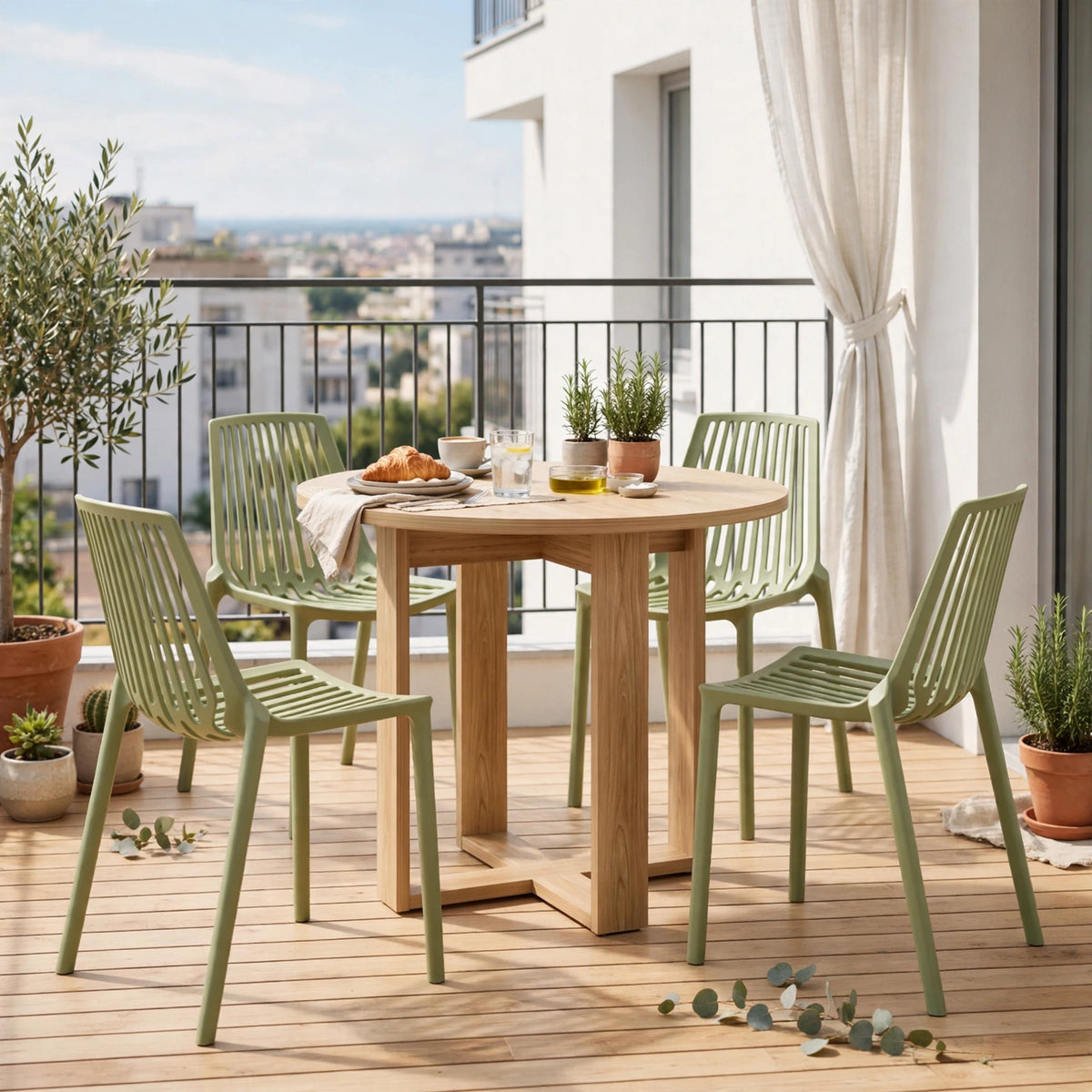 Combo Aira, Incluye una Mesa y 4 Sillas Color Verde Olivo