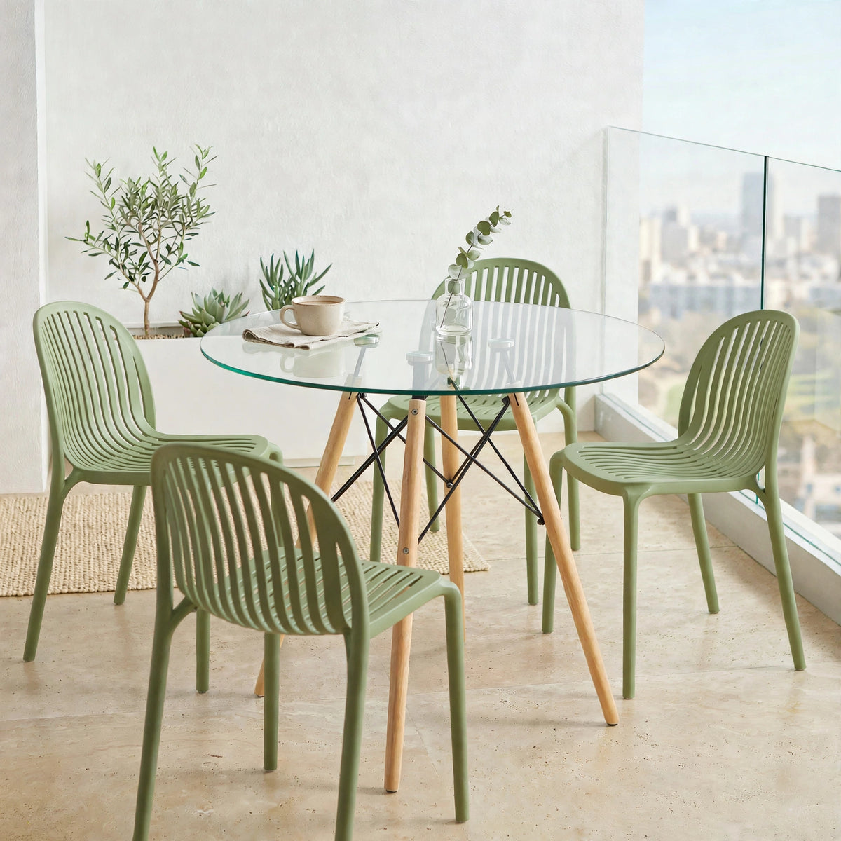 Combo Toledo, Incluye una Mesa y 4 Sillas Color Verde Olivo
