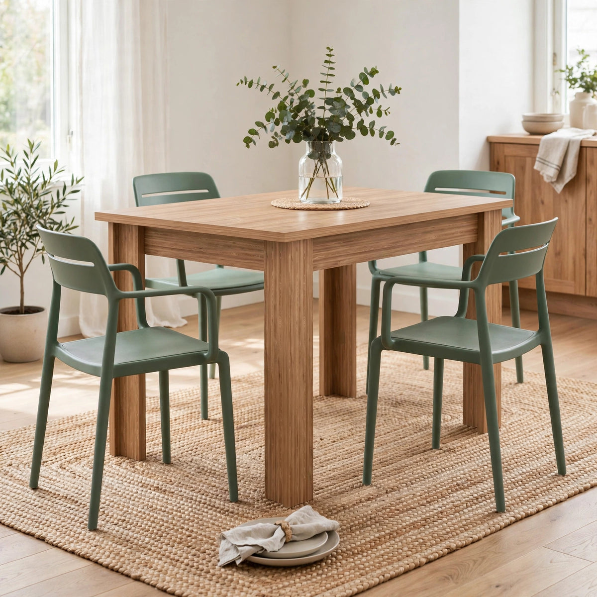 Combo Polet, Incluye una Mesa y 4 Sillas Color Verde Olivo