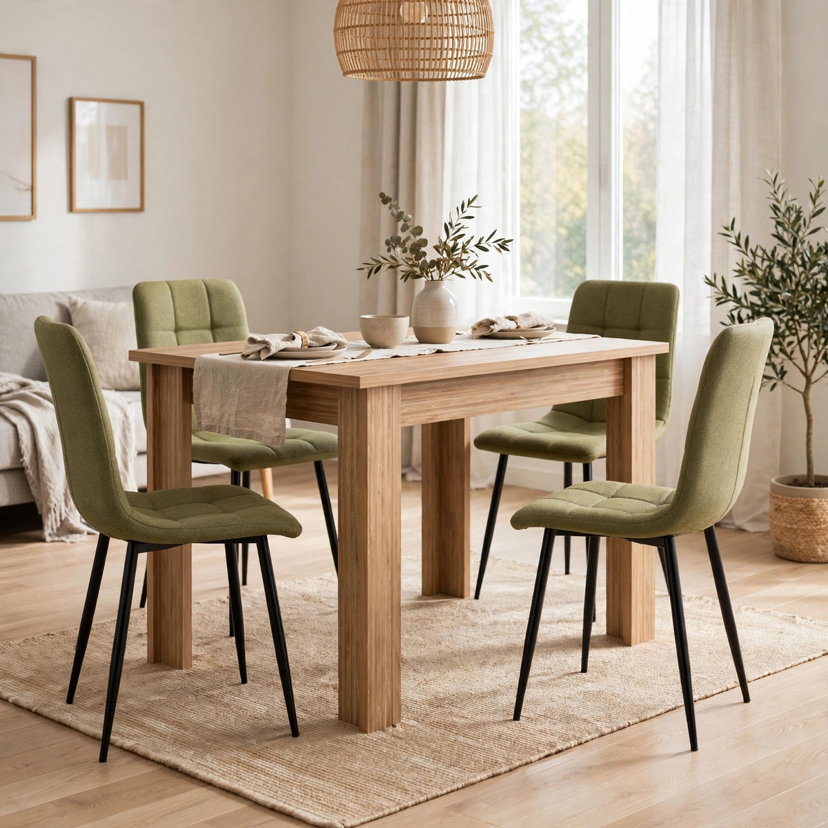 Combo Auren, Incluye una Mesa y 4 Sillas Color Verde Oliva Claro