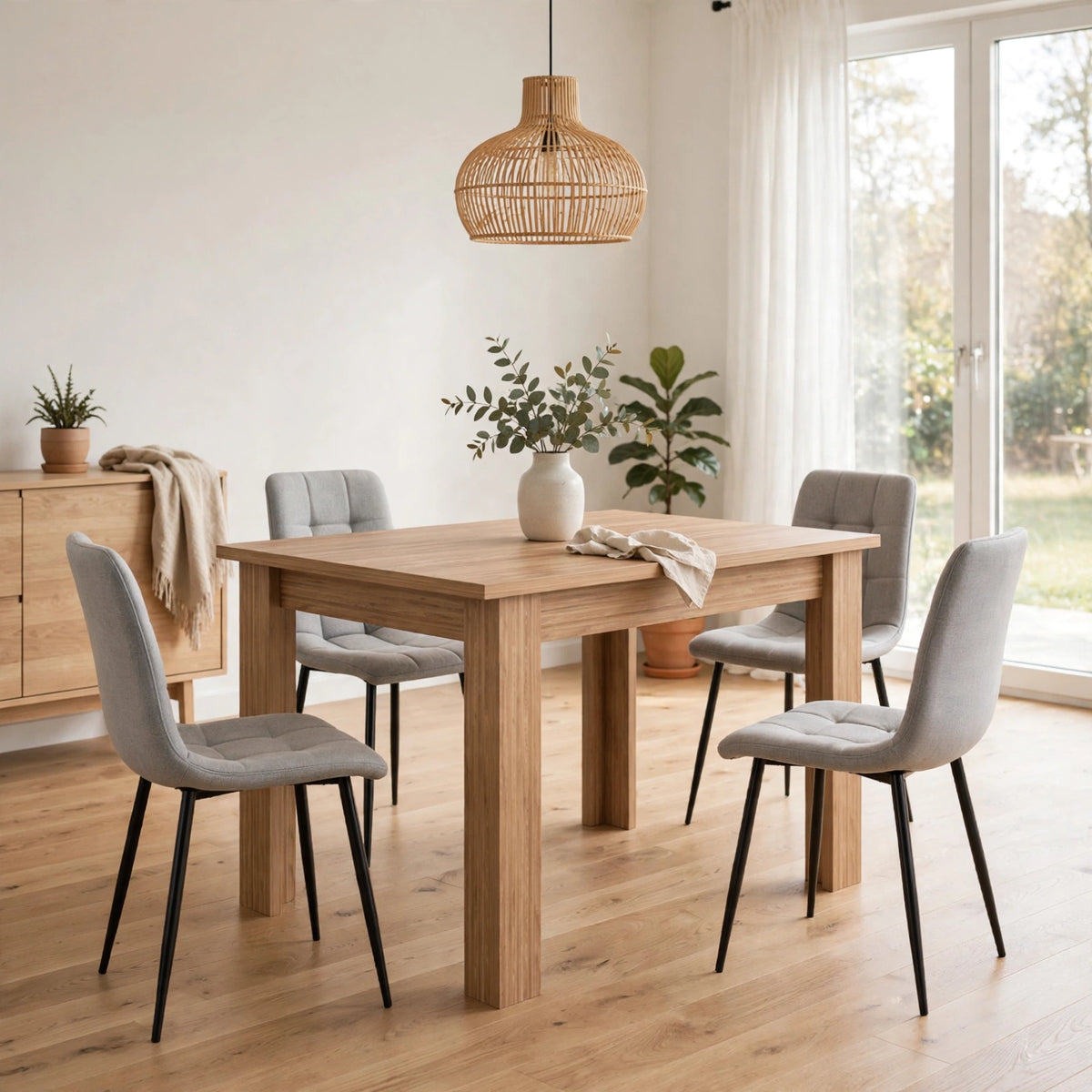 Combo Arven, Incluye una Mesa y 4 Sillas Color Gris